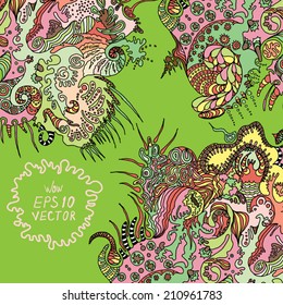 abstract background sketch, hand drawn ornamental doodle, square card design vector