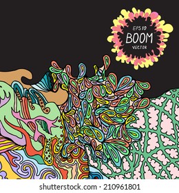 abstract background sketch, hand drawn ornamental doodle, square card design vector