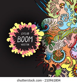 abstract background sketch, hand drawn ornamental doodle, square card design vector