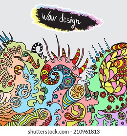abstract background sketch, hand drawn ornamental doodle, square card design vector