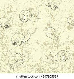 abstract background with sketches of snails seamless pattern.