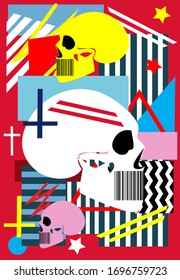 Abstract background with skulls, inverted cross, stars and stripes 