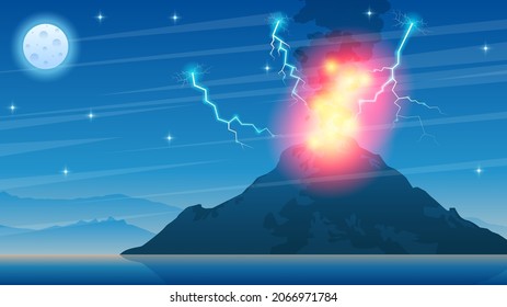 Abstract Background Sky Clouds Gradient Volcano Lava Fire Flame Eruption Nature Stars Water Lightning Thunder Vector Design Style