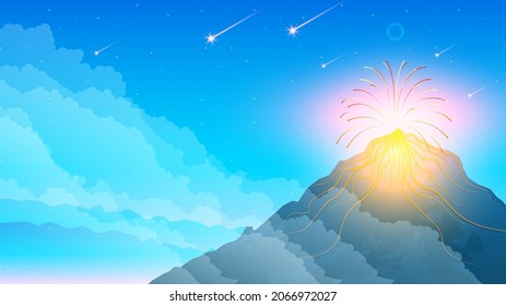 Resumen Antecedentes Nubes Cielo Estrellas Cometas Gradiente Volcán Lava Incendio Erupción Naturaleza Estrellas Estilo de diseño vectorial