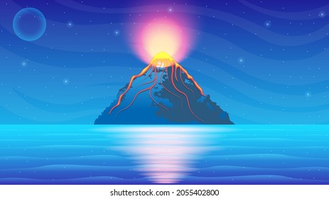 Resumen Fondo Fondo Gradiente Volcán Lava Incendio Erupción Naturaleza Estrellas Vector de Agua Estilo Diseño