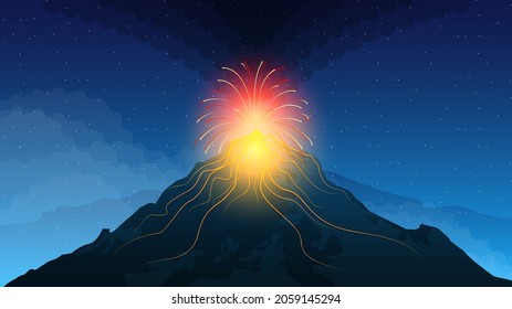 Abstract Background Sky Gradient Volcano Lava Fire Flame Eruption Nature Stars Smoke Vector Design Style
