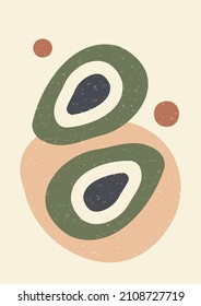Abstract background with sliced avocado Boho style. Trend illustration in earth colors for wall decoration