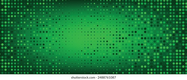 Abstract background of small circles or pixels of different sizes in green colors