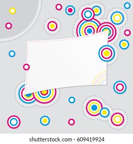 Abstract background with small colorful circles and blank card for message