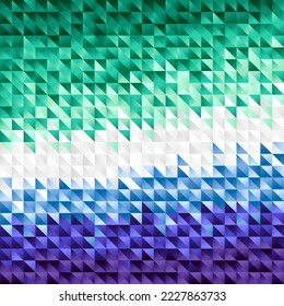 Abstrakter Hintergrund kleiner bunter grüner, weißer, blauer und violetter Dreiecke. Schwule Männer sind stolz auf die Flagge. Sexuelle Identifikation. Vektorgrafik.