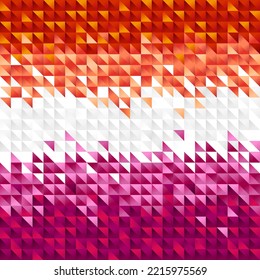 Fondo abstracto de pequeños triángulos coloreados rojo, naranja, blanco, rosa y morado-violeta. La bandera del orgullo lesbiano. Identificación sexual. Ilustración vectorial.