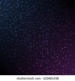 Abstract background of small glowing blue-violet squares in the dark. 