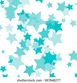 Abstract background of small pentagonal stars in turquoise colors