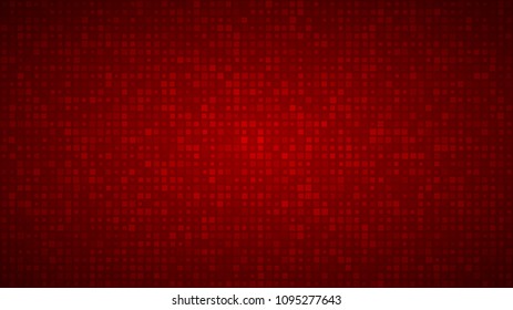 Abstract background of small squares or pixels of different sizes in red colors.
