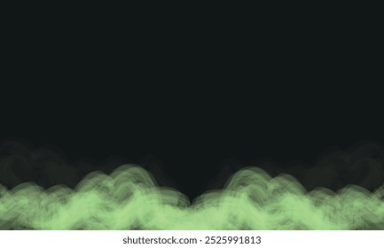 Abstract background with smoke and fog on a dark background and copy space for text, outer space. Vector illustration, horizontal, light green