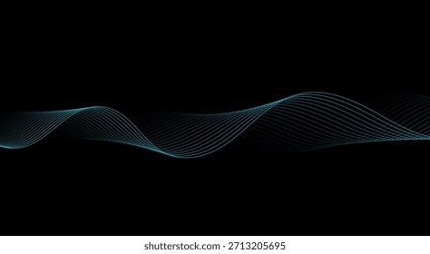 Abstract background with smooth black wave lines and dotted particle texture.