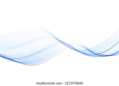 Abstract background smooth blue wave. Wavy lines of smoke on a white background.