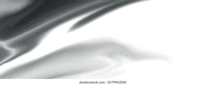 Abstract background with smooth, flowing black and white background. The background features a silky texture with black and white tones. Abstract fluid gradient texture background vector