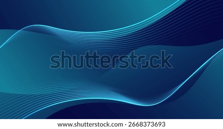 Abstract background with smooth flowing blue waves and curved line patterns.