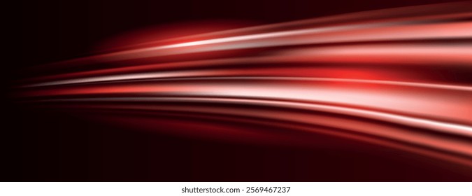 Abstract background with smooth, flowing red and dark red curves. The background features a glossy, dynamic red texture. Gradient wave background vector. Red background.