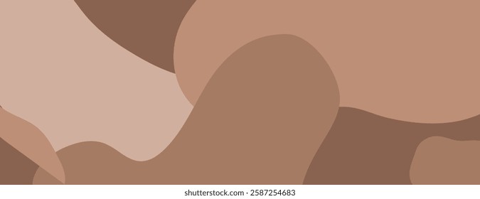 Abstract background with smooth, flowing shapes in brown tones. The brown background has a soft, organic texture. Camouflage background vector. Brown background.