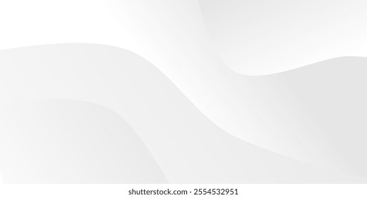 Abstract background with smooth, flowing white curves on a light grey backdrop, creating a minimalist and elegant look. Vector illustration