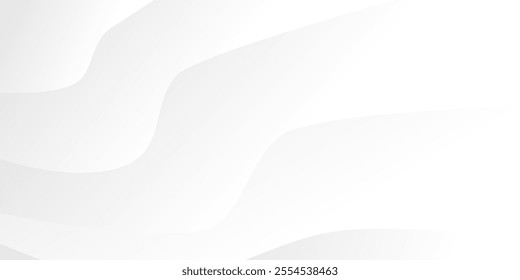 Abstract background with smooth, flowing white curves on a light grey gradient, creating a minimalist and elegant look. Vector illustration