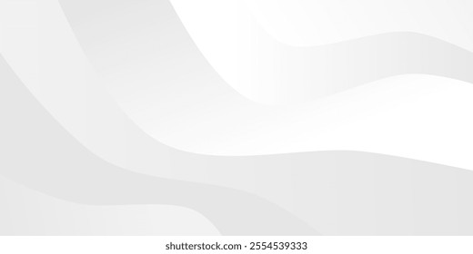 Abstract background with smooth, flowing white curves on a light grey gradient, creating a minimalist and elegant look. Vector illustration