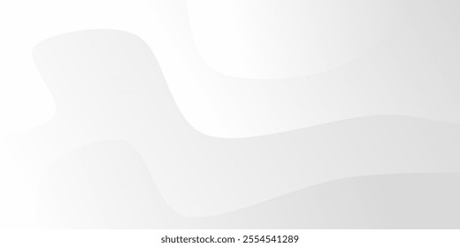 Abstract background with smooth, flowing white and light gray gradients, creating a sense of soft waves and gentle motion. Vector illustration