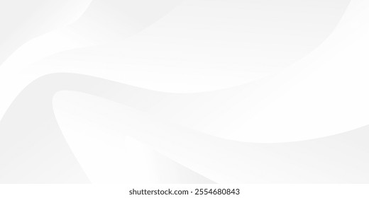 Abstract background with smooth, flowing white curves on a light grey backdrop, creating a sense of calmness and fluidity. Vector illustration