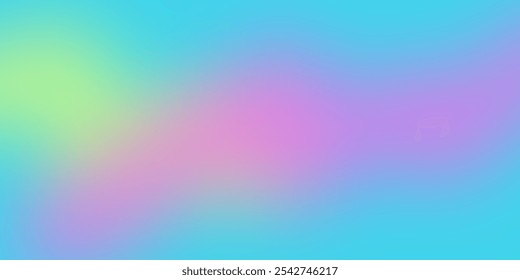 Um plano de fundo abstrato com um gradiente suave mistura tons de azul, verde e roxo, criando um efeito visual fluido e calmante. Ilustração vetorial
