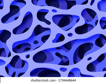 Abstract background with smooth hole in paper cut style. 3d realistic vector backdrop with cut out organic blue shapes. Origami technological wallpaper layered deep water elements for your design