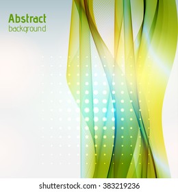 Abstract background with smooth lines. Color waves, pattern, art, technology wallpaper, technology background. Vector illustration. Yellow, green, blue colors. 