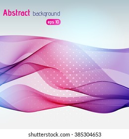 Fondo abstracto con líneas suaves. Olas de color, patrón, arte, fondo tecnológico, fondo tecnológico. Ilustración vectorial. Color rosa, violeta y violeta. 