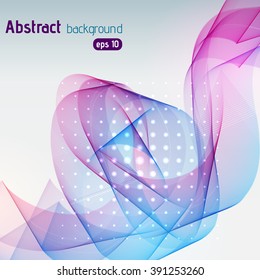 Abstract background with smooth lines. Color waves, pattern, art, technology wallpaper, technology background. Vector illustration. Blue, pink, purple colors.