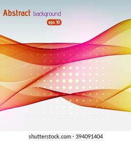 Abstract background with smooth lines. Color waves, pattern, art, technology wallpaper, technology background. Vector illustration. Yellow, orange, pink colors. 