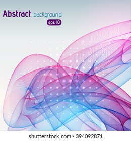 Abstract background with smooth lines. Color waves, pattern, art, technology wallpaper, technology background. Vector illustration. Pink, blue, purple colors. 