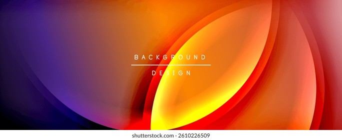 Abstract background. Smooth lines create flowing shapes. Warm colors dominate, transitioning from purple to orange. Modern design, elegant curves, vibrant gradients.