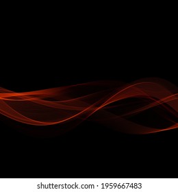 Abstract background of smooth lines horizontal red transparent wave on a dark background, poster design, template