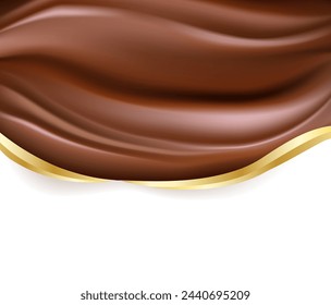 Abstract background with smooth melted chocolate in vector illustration, with golden design elements