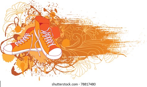 Abstract background with sneakers  and flowers.