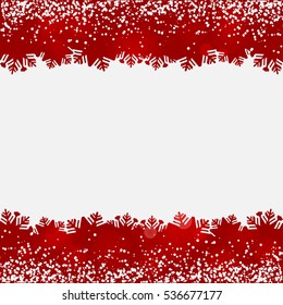 abstract background with snow and red snowflakes borders. vector illustration