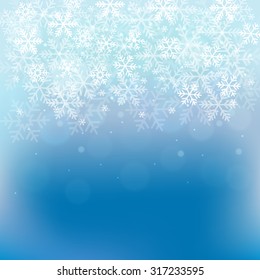 Abstract background with snowflake. Blue and white snowflake background. Christmas light vector background. Card or invitation decoration.