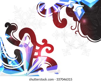 Abstract background with snowflakes and crystals