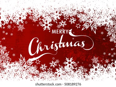 Abstract background with snowflakes and Merry Christmas text. 