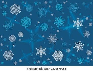 Abstrakter Hintergrund, Schneeflocken auf blauem Hintergrund. für Flyer, Poster, Drucke, Dekorationen, Karten und Grafiken.