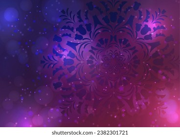 Abstract background with snowflakes and shining glare stars. Template, poster, postcards for holiday, New Year, Christmas. Vector illustration.