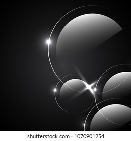 Abstract background. Soap bubbles on a dark background. Transparent shiny bubbles. Vector, eps 10.