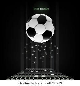 Abstract background with soccer ball in the rays of light and falling stars. 10 EPS vector illustration.