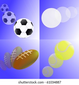 Abstract background  with soccer, football,tennis and golf balls. Vector EPS10 illustration with transparent and illustrator mesh.